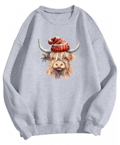 Womens Gifts for Christmas Cow Print Sweatshirts Cute Animals Graphic Pullover Tops Funny Xmas Long Sleeve Shirts A01-grey $8...