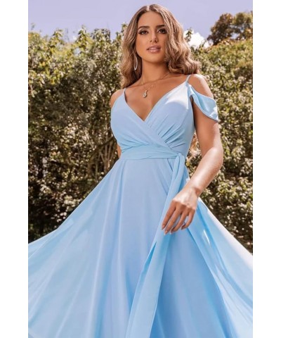 Off Shoulder Bridesmaid Dresses 2023 for Women Long Chiffon V Neck Formal Evening Gown with Slit RYZ18 Silver $32.99 Dresses