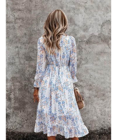 Womens Fall Spring Summer Sexy V Neck Ruffle Long Sleeve Short Sleeve Floral Print A Line Long Midi Dress 1 White $24.90 Dresses