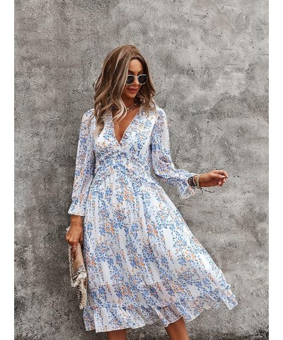 Womens Fall Spring Summer Sexy V Neck Ruffle Long Sleeve Short Sleeve Floral Print A Line Long Midi Dress 1 White $24.90 Dresses