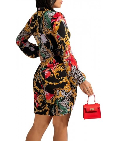 Women's Sexy Faux Wrap V Neck Collar Long Sleeve Mini Shirt Dress Casual Loose Blouses Leopard-a $20.69 Dresses