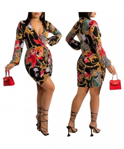 Women's Sexy Faux Wrap V Neck Collar Long Sleeve Mini Shirt Dress Casual Loose Blouses Leopard-a $20.69 Dresses