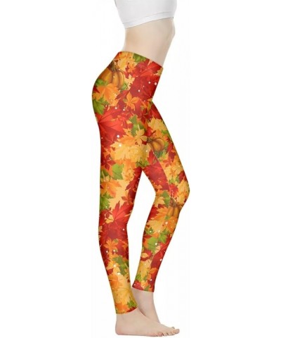 Novelty Women Leggings for Yoga Jogging Sports High Waist Pants Stretch Soft, XS-3XL Size Maple Leaf Pumpkin $14.24 Activewear