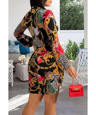 Women's Sexy Faux Wrap V Neck Collar Long Sleeve Mini Shirt Dress Casual Loose Blouses Leopard-a $20.69 Dresses