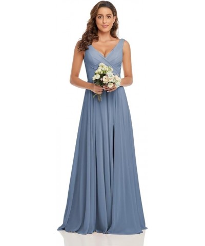 V Neck Chiffon Bridesmaid Dresses with Slit Prom Dress Long A Line Formal Evening Gown Olive Green $28.98 Dresses