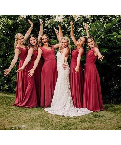 V Neck Chiffon Bridesmaid Dresses with Slit Prom Dress Long A Line Formal Evening Gown Olive Green $28.98 Dresses