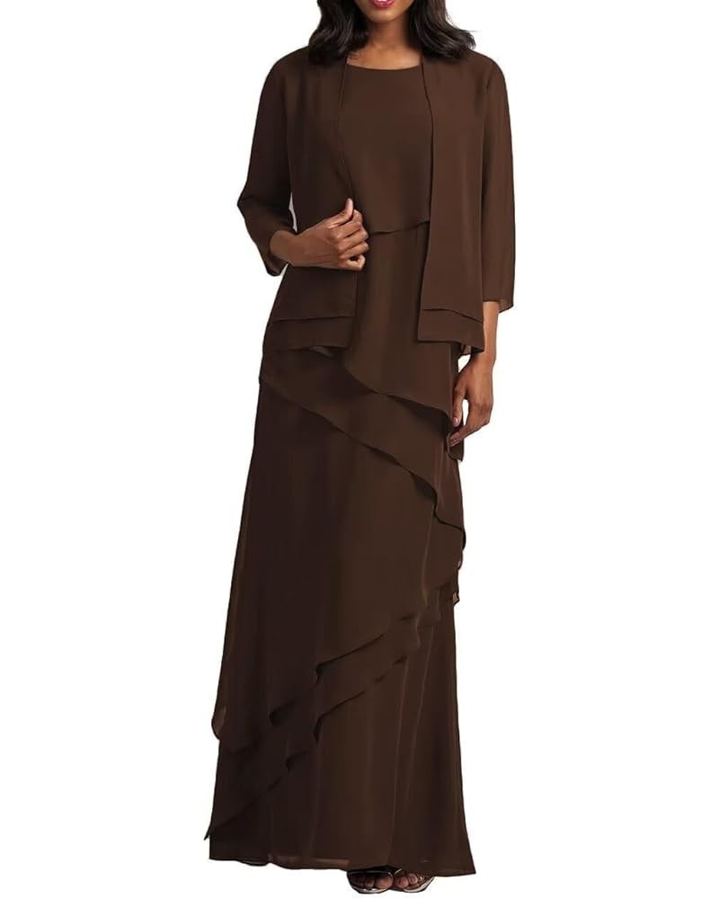 Mother of Bride Dresses with Jacket 2-Pieces Long Mother of The Groom Dress Ruffle Chiffon Formal Evening Gowns Brown $33.00 ...