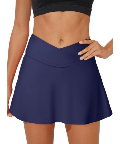 Women's High Waist Swim Skirt Tulip Hem Shirring Swimsuit Bikini Bottom S-XXL Blue Purple $13.55 Swimsuits