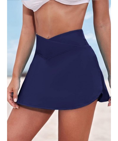 Women's High Waist Swim Skirt Tulip Hem Shirring Swimsuit Bikini Bottom S-XXL Blue Purple $13.55 Swimsuits