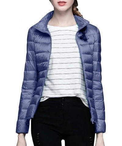 Womens Puffer Jackets Winter Warm Packable Hooded Down Coat Lightweight Slim Fit Full Zip Up Outerwear with Pockets C-dark Bl...