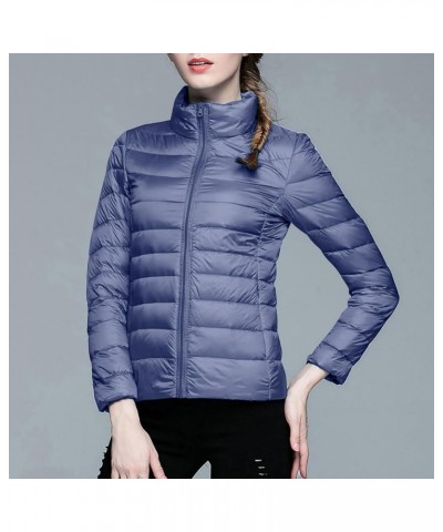 Womens Puffer Jackets Winter Warm Packable Hooded Down Coat Lightweight Slim Fit Full Zip Up Outerwear with Pockets C-dark Bl...