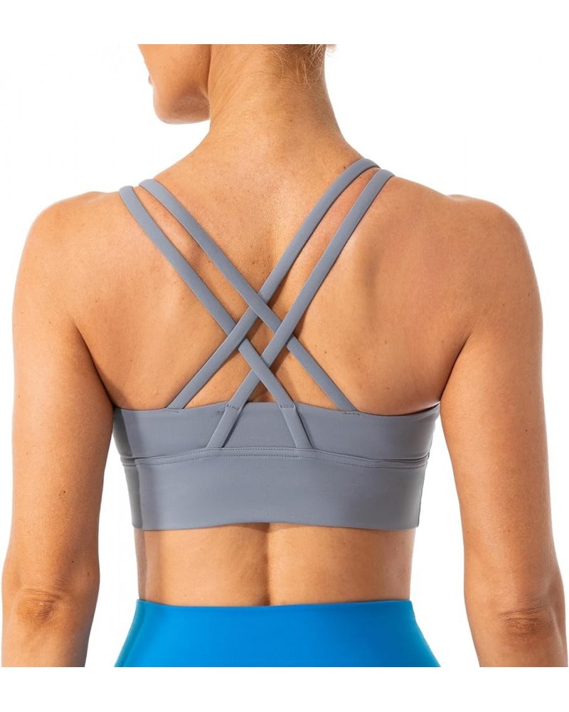 Strappy Sports Bras for Women Longline Padded Medium Support Yoga Training Bra Top Sky Gray $14.50 Lingerie