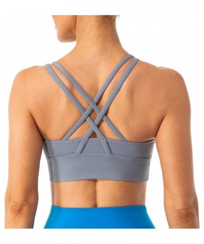 Strappy Sports Bras for Women Longline Padded Medium Support Yoga Training Bra Top Sky Gray $14.50 Lingerie