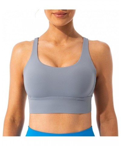 Strappy Sports Bras for Women Longline Padded Medium Support Yoga Training Bra Top Sky Gray $14.50 Lingerie