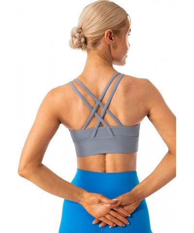 Strappy Sports Bras for Women Longline Padded Medium Support Yoga Training Bra Top Sky Gray $14.50 Lingerie