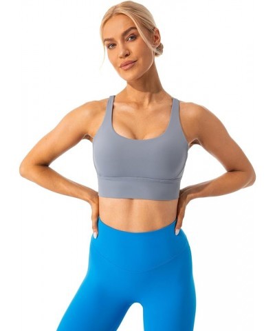 Strappy Sports Bras for Women Longline Padded Medium Support Yoga Training Bra Top Sky Gray $14.50 Lingerie