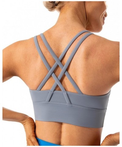 Strappy Sports Bras for Women Longline Padded Medium Support Yoga Training Bra Top Sky Gray $14.50 Lingerie