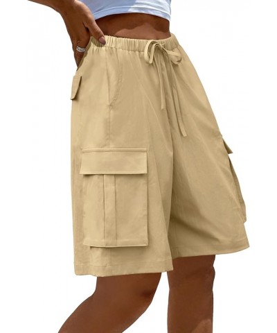 Women's Summer Casual Cargo Shorts Elastic Waist Drawstring Hiking Bermuda Shorts with Pockets Khaki $18.23 Shorts