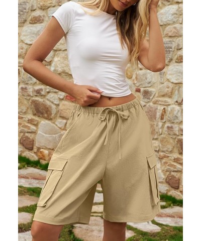 Women's Summer Casual Cargo Shorts Elastic Waist Drawstring Hiking Bermuda Shorts with Pockets Khaki $18.23 Shorts