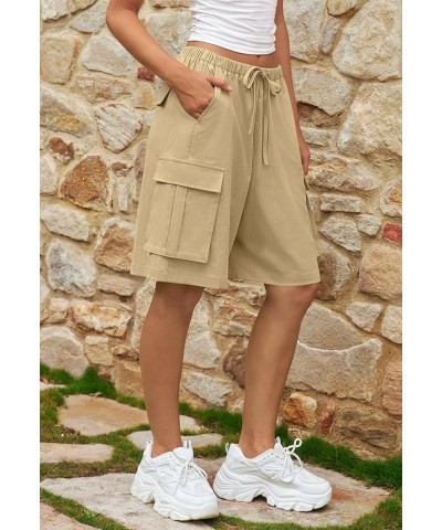 Women's Summer Casual Cargo Shorts Elastic Waist Drawstring Hiking Bermuda Shorts with Pockets Khaki $18.23 Shorts