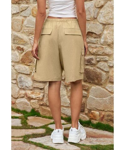 Women's Summer Casual Cargo Shorts Elastic Waist Drawstring Hiking Bermuda Shorts with Pockets Khaki $18.23 Shorts