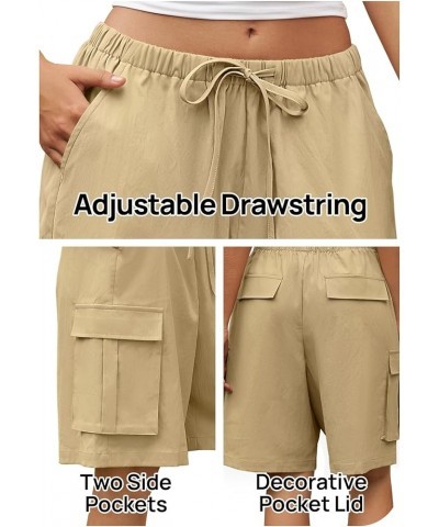 Women's Summer Casual Cargo Shorts Elastic Waist Drawstring Hiking Bermuda Shorts with Pockets Khaki $18.23 Shorts