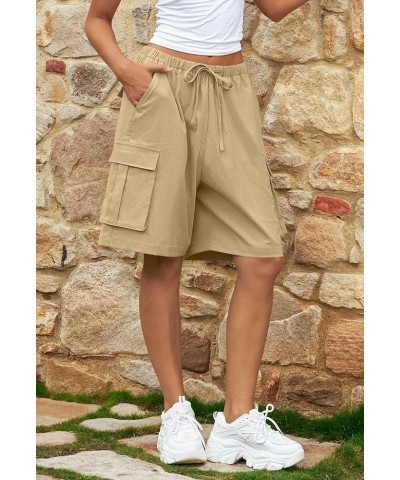 Women's Summer Casual Cargo Shorts Elastic Waist Drawstring Hiking Bermuda Shorts with Pockets Khaki $18.23 Shorts