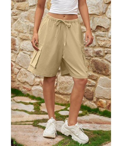 Women's Summer Casual Cargo Shorts Elastic Waist Drawstring Hiking Bermuda Shorts with Pockets Khaki $18.23 Shorts