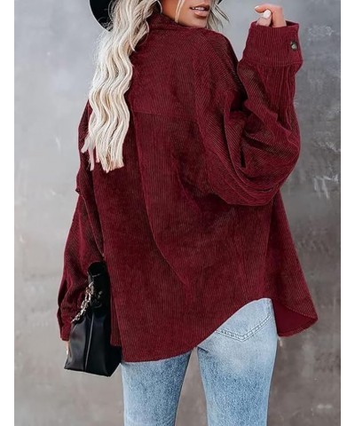 Womens Button Down Corduroy Shirts Oversized Long Sleeved Blouses Tops Fall Shacket Jackets 37-wine Red $18.54 Blouses