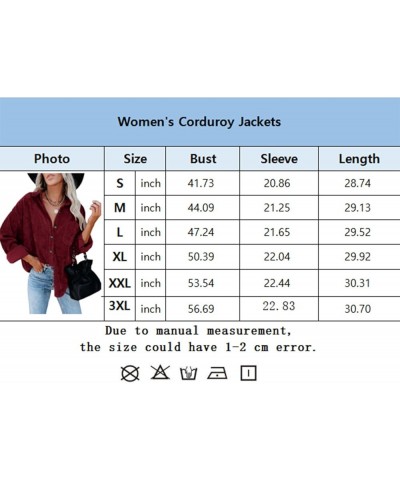 Womens Button Down Corduroy Shirts Oversized Long Sleeved Blouses Tops Fall Shacket Jackets 37-wine Red $18.54 Blouses