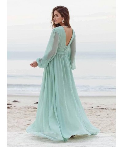 Long Sleeve Bridesmaid Dresses with Slit for Women V Neck A Line Pleated Chiffon Evening Prom Formal Gowns Watermelon $33.00 ...