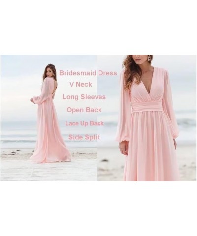 Long Sleeve Bridesmaid Dresses with Slit for Women V Neck A Line Pleated Chiffon Evening Prom Formal Gowns Watermelon $33.00 ...