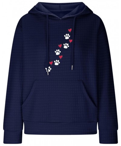 Dog Lover Sweatshirt Waffle Hoodies for Women Heart Dog Paw Graphic Pullover with Pockets Cute Dog Mama Tops Dark Blue $10.80...