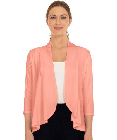 Women's Casual Lightweight 3/4 Sleeve Open Front Soft Draped Ruffles Cardigan (Size: S- 5X) Peach $11.61 Sweaters