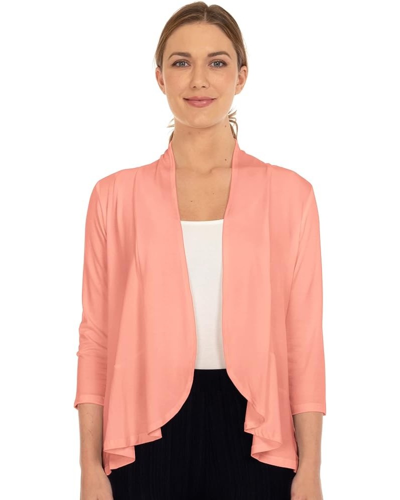 Women's Casual Lightweight 3/4 Sleeve Open Front Soft Draped Ruffles Cardigan (Size: S- 5X) Peach $11.61 Sweaters