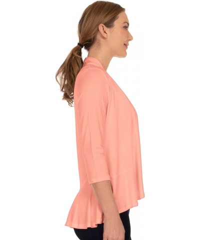 Women's Casual Lightweight 3/4 Sleeve Open Front Soft Draped Ruffles Cardigan (Size: S- 5X) Peach $11.61 Sweaters