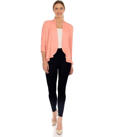 Women's Casual Lightweight 3/4 Sleeve Open Front Soft Draped Ruffles Cardigan (Size: S- 5X) Peach $11.61 Sweaters