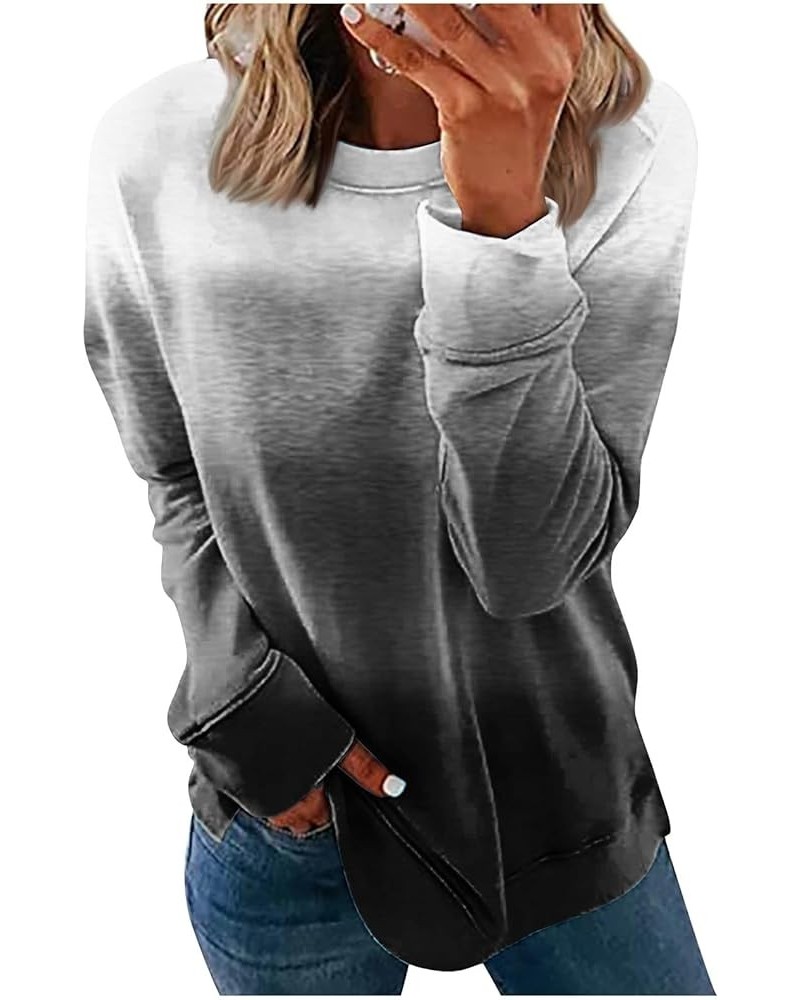 Crewneck Sweatshirts for Women 2023 Casual Fashion Gradient Loose Fit with Long Sleeve Plus Size Fall Tops 02-dark Gray $10.1...