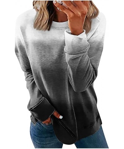 Crewneck Sweatshirts for Women 2023 Casual Fashion Gradient Loose Fit with Long Sleeve Plus Size Fall Tops 02-dark Gray $10.1...