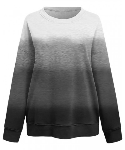 Crewneck Sweatshirts for Women 2023 Casual Fashion Gradient Loose Fit with Long Sleeve Plus Size Fall Tops 02-dark Gray $10.1...