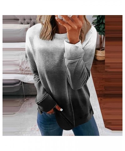 Crewneck Sweatshirts for Women 2023 Casual Fashion Gradient Loose Fit with Long Sleeve Plus Size Fall Tops 02-dark Gray $10.1...