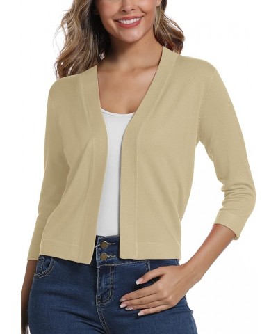 Women's Cropped Shrug Cardigan 3/4 Sleeve Open Front Cardigan Sweater Apricot $17.57 Sweaters