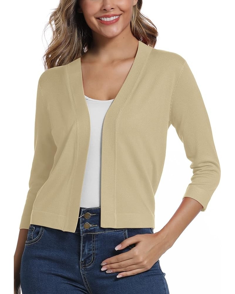 Women's Cropped Shrug Cardigan 3/4 Sleeve Open Front Cardigan Sweater Apricot $17.57 Sweaters