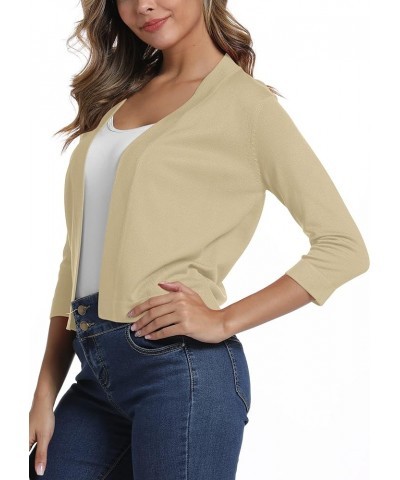 Women's Cropped Shrug Cardigan 3/4 Sleeve Open Front Cardigan Sweater Apricot $17.57 Sweaters