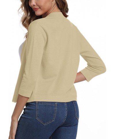 Women's Cropped Shrug Cardigan 3/4 Sleeve Open Front Cardigan Sweater Apricot $17.57 Sweaters