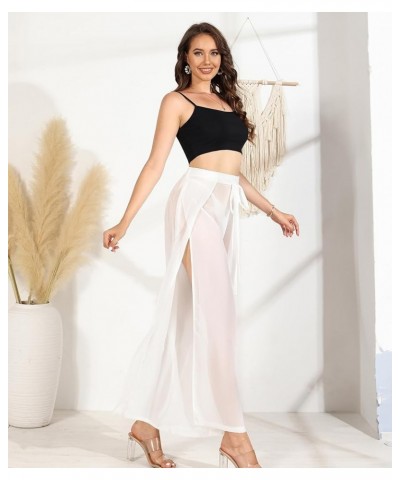 Sheer Cover Up Pants for Women - Casual High Split Front Tied Elastic Waist Wide Leg Gauze Pants Casual Summer White $12.50 S...