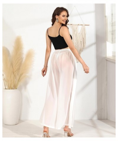 Sheer Cover Up Pants for Women - Casual High Split Front Tied Elastic Waist Wide Leg Gauze Pants Casual Summer White $12.50 S...