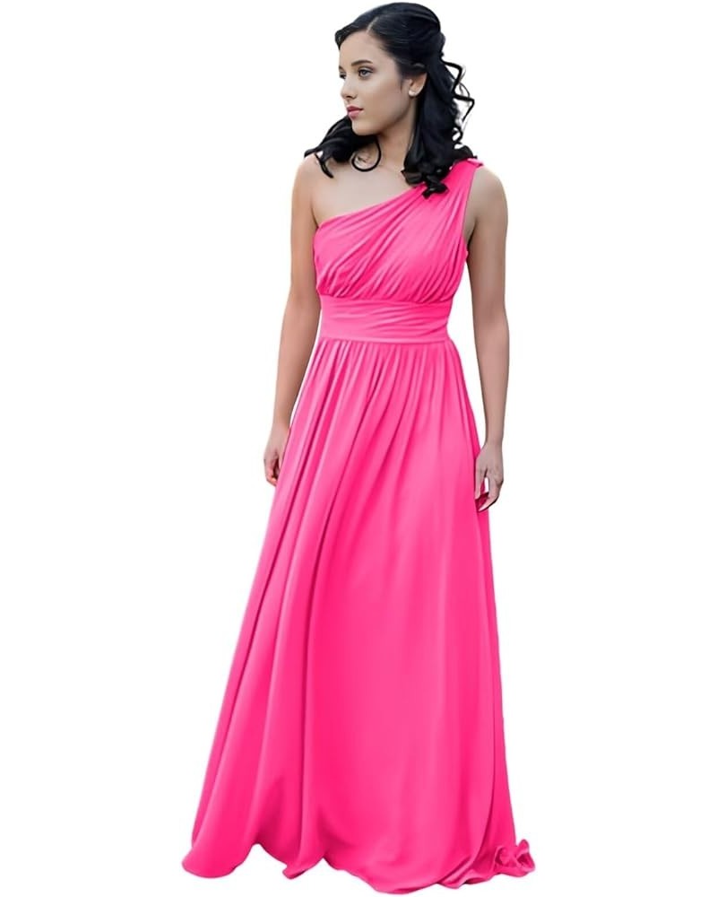 One Shoulder Bridesmaid Dresses for Wedding 2023 Chiffon Long for Women Hot Pink $29.84 Dresses