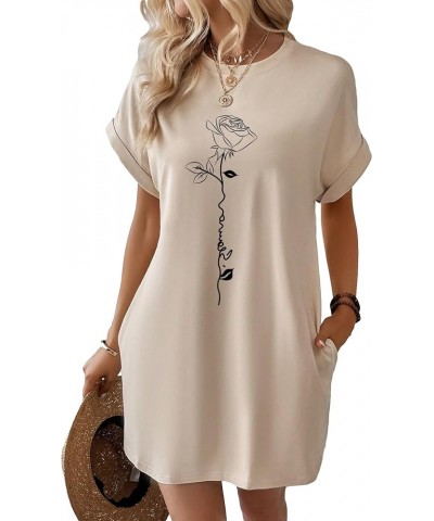 Women's T Shirt Dress Graphic Crew Neck Short Sleeve Tunic Dress Casual Summer Dress with Pocket Graphic Apricot $10.43 Dresses