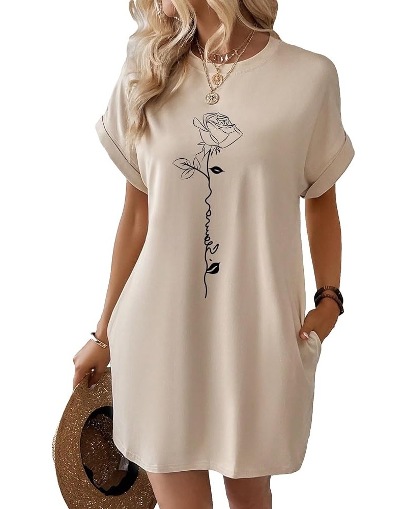 Women's T Shirt Dress Graphic Crew Neck Short Sleeve Tunic Dress Casual Summer Dress with Pocket Graphic Apricot $10.43 Dresses